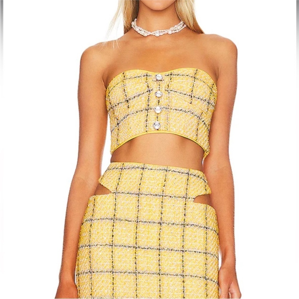 ASSIGNMENT Cady Top in Yellow tube top tweed crop strapless revolve sz M